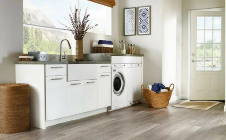 plank flooring in laundry room